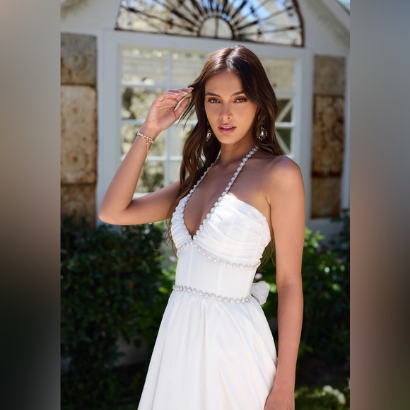 V. Chapman Scarlette Halter Embellished Corset Organza Maxi Dress - Picture 3 of 7